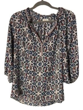 Max Studio Boho Pattern Peasant Blouse, sz Small